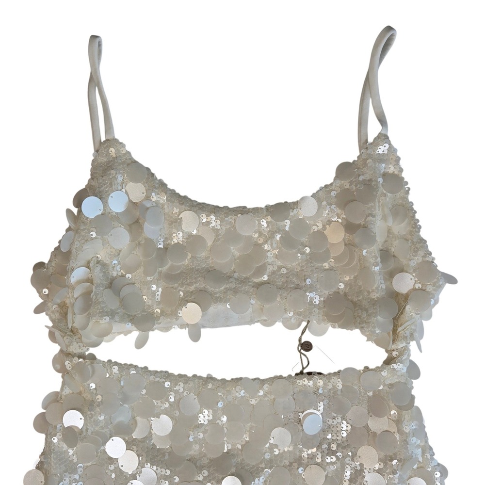 Meshki White Sequin Mini Dress with Cutout - Picture 3 of 14